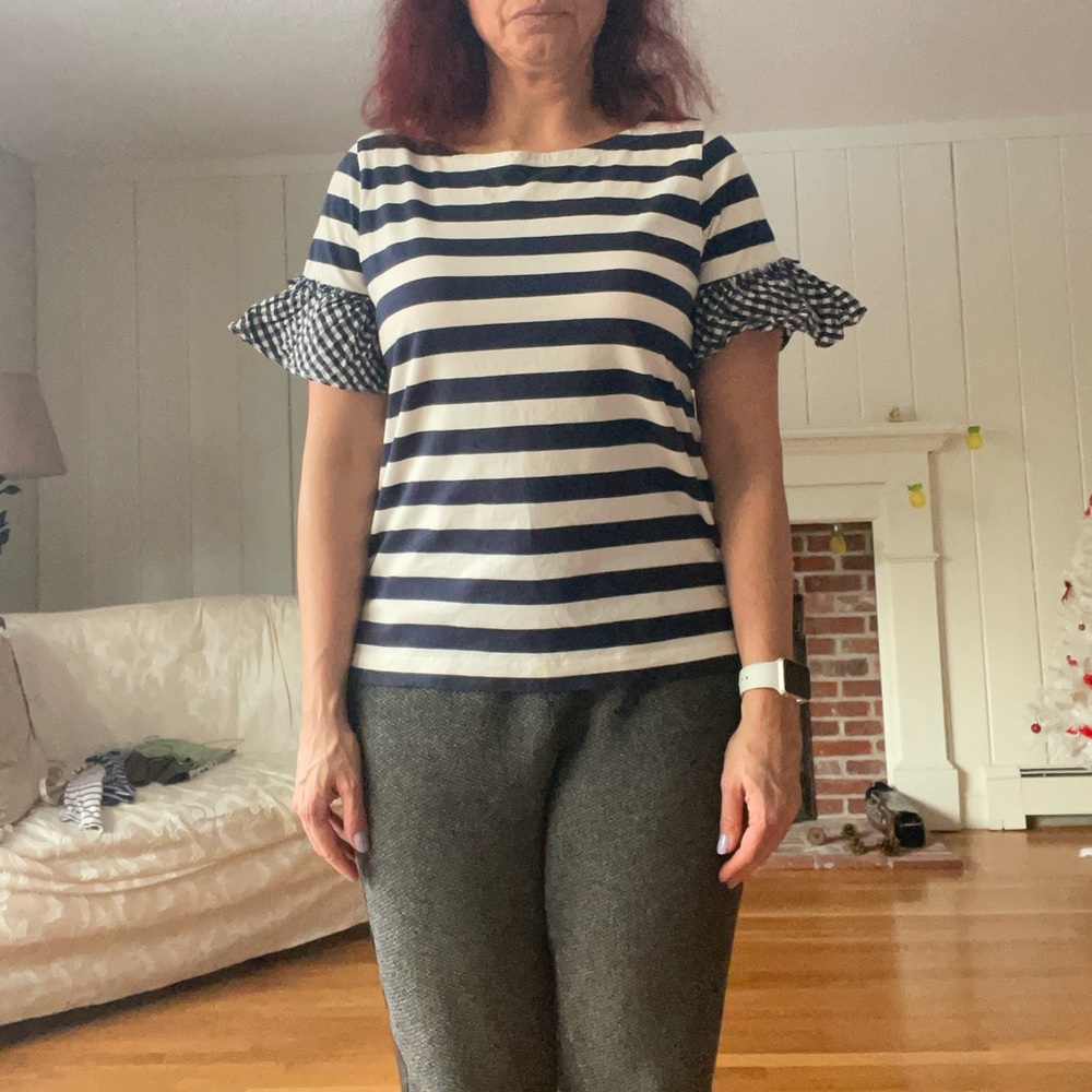 J.Crew Stripe Tee with Ruffled Sleeves